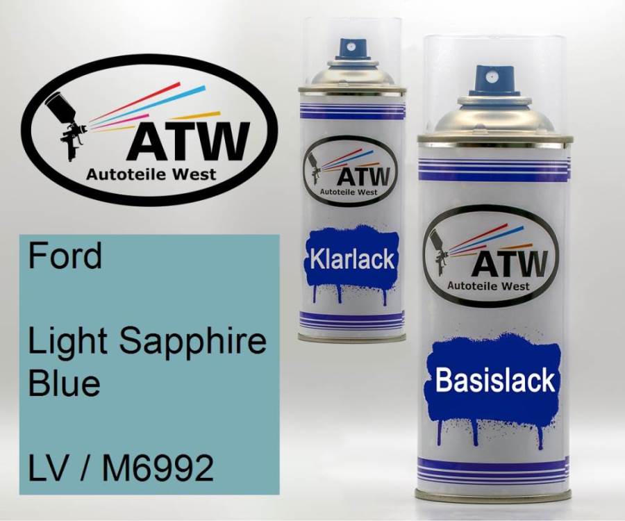 Ford, Light Sapphire Blue, LV / M6992: 400ml Sprühdose + 400ml Klarlack - Set, von ATW Autoteile West.